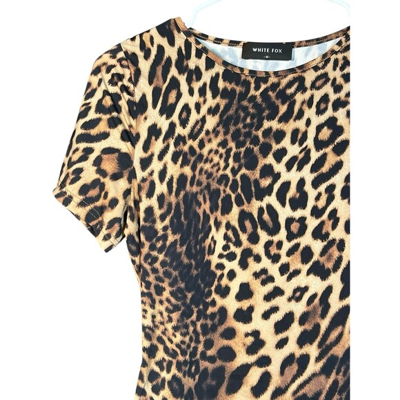 White Fox Crop Top Womens M Leopard Snug Fit Animal festival Mob Wife - Picture 3 of 11